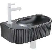 Qeramiq Fuente pack lave-mains – demi-rond – 40 x 21,5 x 12 cm – céramique noir mat – robinet blanc mat – cannelé SW1522212/SW696206/SW696216/SW1210972