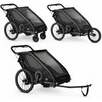 Deryan Remorque vélo V3 - Remorque enfant pour 2 enfants - Poussette - Noir