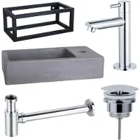 FortiFura Fuente pack lave-mains – rectangulaire – 40 x 22 x 23,5 cm – béton gris – robinet chromé – avec cadre noir SW696234/SW696209/SW696219/SW373151/SW405221