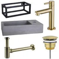 FortiFura Fuente pack lave-mains – rectangulaire – 40 x 22 x 23,5 cm – béton gris – robinet doré mat – avec cadre noir SW696238/SW696208/SW696218/SW373151/SW405221