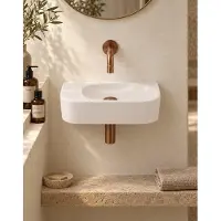 Qeramiq Fuente pack lave-mains – demi-rond – 40 x 22 x 12 cm – sans perçage – robinet cuivre brossé SW1449885/SW799406/SW799404/SW1108832