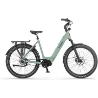 Tomos EB 19 - VTT électrique - 28 pouces - Moteur 250W - Autonomie de 160 km - 7 vitesses - Freins à disque hydrauliques - Batterie 748Wh - Cadre bas - Vert menthe mat