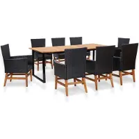vidaXL Ensemble de jardin 9 pièces Poly rotin et acacia noir