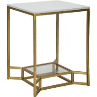 Mauro Ferretti Double table d'appoint en marbre 47x47x60 cm or blanc