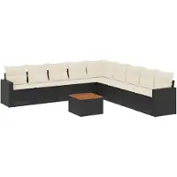 vidaXL Ensemble de 10 canapés de jardin avec coussins noir poly rotin