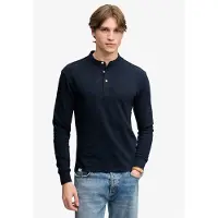 Superdry pour homme. M6010965A Tee-shirt col mao marine (L), Casuel, Coton, Manche longue