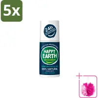 Happy Earth 5 déodorants roll-on pour hommes "Protect", 100% naturels, 75 ml, lot économique de 5 pièces