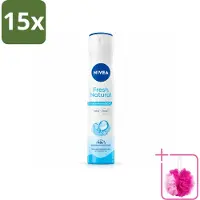 Nivea 15 sprays déodorants Fresh Natural, sans aluminium, 200 ml, pack économique, 15 pièces
