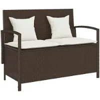 vidaXL Banc de jardin avec espace de rangement et coussins Marron Poly rotin