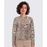 GUESS pour femme. W6BR46Z1445 Pull Helen imprimé marron (S), Casuel, Imprimé animal, Polyester