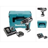 Makita Perceuse-visseuse à percussion sans fil DHP 482 RG1J W 18 V 62 Nm, blanche + 1 batterie 6,0 Ah + chargeur + Makpac