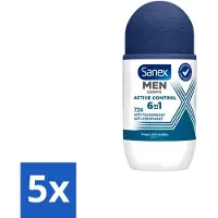 Sanex 5 déodorants roll-on Men Active Control, 53 ml - Pack avantageux - 5 pièces