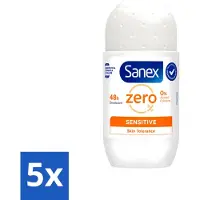Sanex 5 déodorants roll-on Zero% Sensitive, sans alcool et sans parabènes, 50 ml. Pack avantage de 5 pièces