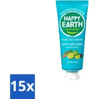 Happy Earth 15 crèmes déodorantes "" au cèdre et au citron vert - 100% naturelles - 40 ml - Pack avantage de 15 pièces