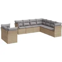 vidaXL Ensemble de salon de jardin 9 pièces avec coussins beige Poly rotin