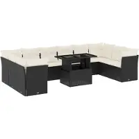 vidaXL Ensemble de salon de jardin 11 pièces avec coussins noir poly rotin