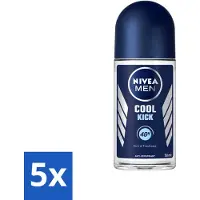 Nivea - Déo Roll-On - Homme - Cool Kick FM - Antiperspirant - 50 ml - Pack avantage - 5 pcs