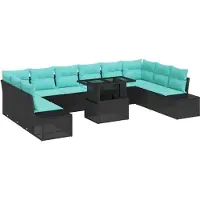 vidaXL Ensemble de canapés de jardin , 11 pièces, en résine tressée noire et bleue