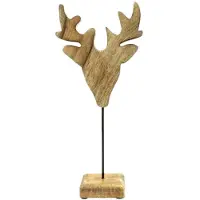 Mars & More : Décoration murale en forme de cerf, en bois de manguier, hauteur 26 cm, largeur 11 cm, profondeur 7 cm