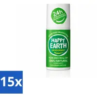 Happy Earth 15 déodorants roll-on "" au concombre et au matcha - 100% naturels - 75 ml - Pack avantage - 15 pièces
