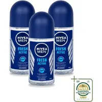 Nivea 3 déodorants anti-transpirants roll-on MEN Fresh Active, 50 ml - Pack économique - 3 pièces