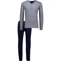 Schiesser Pyjama long ' Selected Premium ' bleu foncé / gris chiné