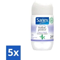 Sanex 5 déodorants roll-on Natur Protect – Pureté et fraîcheur au bambou – 50 ml – Pack avantage – 5 pièces