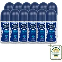Nivea 12 déodorants roll-on MEN Fresh Active, 50 ml - Pack économique - 12 pièces