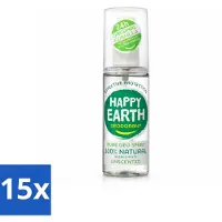 Happy Earth 15 sprays déodorants naturels "", sans parfum, 100 ml. Pack économique de 15 pièces