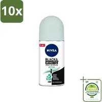 Nivea 10 x Déodorant roll-on MEN Black & White Invisible Active, 50 ml - Lot de 10 pièces