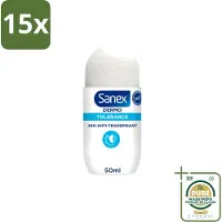 Sanex 15 déodorants roll-on Dermo Tolerance, 50 ml - Pack économique - 15 pièces