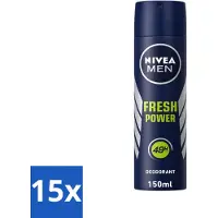 Nivea Men Déodorant Spray - Puissance Fraîche - 48 heures d'efficacité - 150 ml - Pack Avantage - 15 pièces