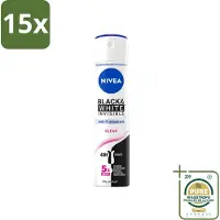 Nivea 15 déodorants spray Black & White Invisible Clear, 150 ml - Pack économique - 15 pièces