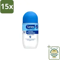 Sanex 15 déodorants roll-on Dermo Extra Control - 53 ml - Pack économique - 15 pièces