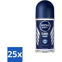 Nivea - Déo Roll-On - Homme - Cool Kick FM - Antiperspirant - 50 ml - Pack avantage - 25 pièces