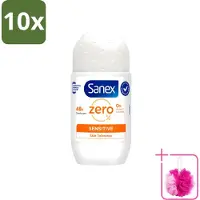 Sanex 10 déodorants roll-on Zero% Sensitive, sans alcool et sans parabènes, 50 ml, lot économique, 10 pièces