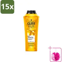 GLISS 15 flacons de shampooing nourrissant à l'huile Kur pour cheveux secs et abîmés, 400 ml - Pack économique - 15 pièces