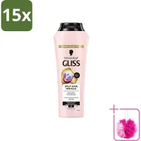 GLISS 15 flacons de shampooing réparateur pour cheveux abîmés Kur - 400 ml - Pack économique - 15 pièces