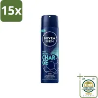 Nivea 15 sprays déodorants MEN Ultra Charge - 150 ml - Pack économique - 15 pièces
