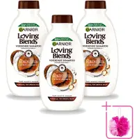 Garnier 3 bouteilles de shampooing Loving Blends, lait de coco et macadamia, pour cheveux normaux à secs, 300 ml - Pack économique - 3 pièces