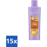 Unilever 15 shampooings Andrélon Oil & Care pour cheveux secs et crépus, 250 ml - Pack économique - 15 pièces