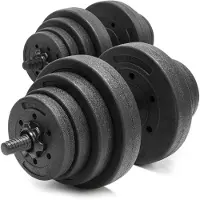 Springos ACTIGET Set d'haltères courts 30 kg, 2 haltères longs 15 kg, disques, pinces