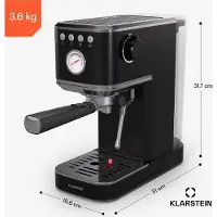Klarstein SteelPresso Slim machine à expresso – 20 bars, 1350 W, buse vapeur, réservoir 1,2 L, acier inoxydable, compacte, facile à utiliser & nettoyer, manomètre, pour petites cuisines, noir