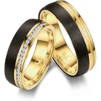 MARRYA Bague 'CA-02 Ehering aus Carbon + Edelstahl - Schwarz - Gold Farben' or