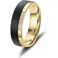 MARRYA Bague 'ES-24 Ehering aus Edelstahl - Gold plattiert mit Carbon' noir