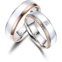 MARRYA Bague 'ES-41 Ehering aus Edelstahl & Emaille-Weis & Ros' blanc