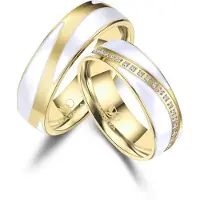 MARRYA Bague 'ES-40 Ehering aus Edelstahl & Emaille - Weiß & Gold plattiert' jaune d'or