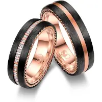 MARRYA Bague 'CA-03 Ehering aus Carbon + Edelstahl - Schwarz - Rosé' or rose