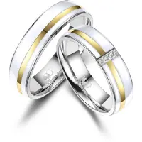 MARRYA Bague 'ES-39 Ehering aus Edelstahl & Emaille - WEIß & Gold plattiert' blanc perle