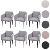Mendler Lot de 6 chaises de salle à manger HWC-H93, chaise de cuisine fauteuil tissu/textile gris clair